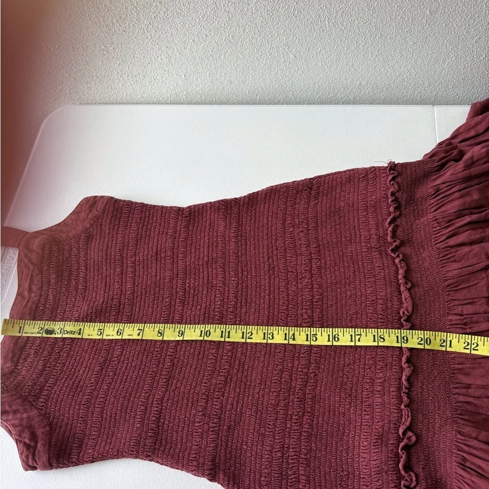 Anthropologie Escondido‎ Smocked Drop Waist Wine Dress XS Square Neck
